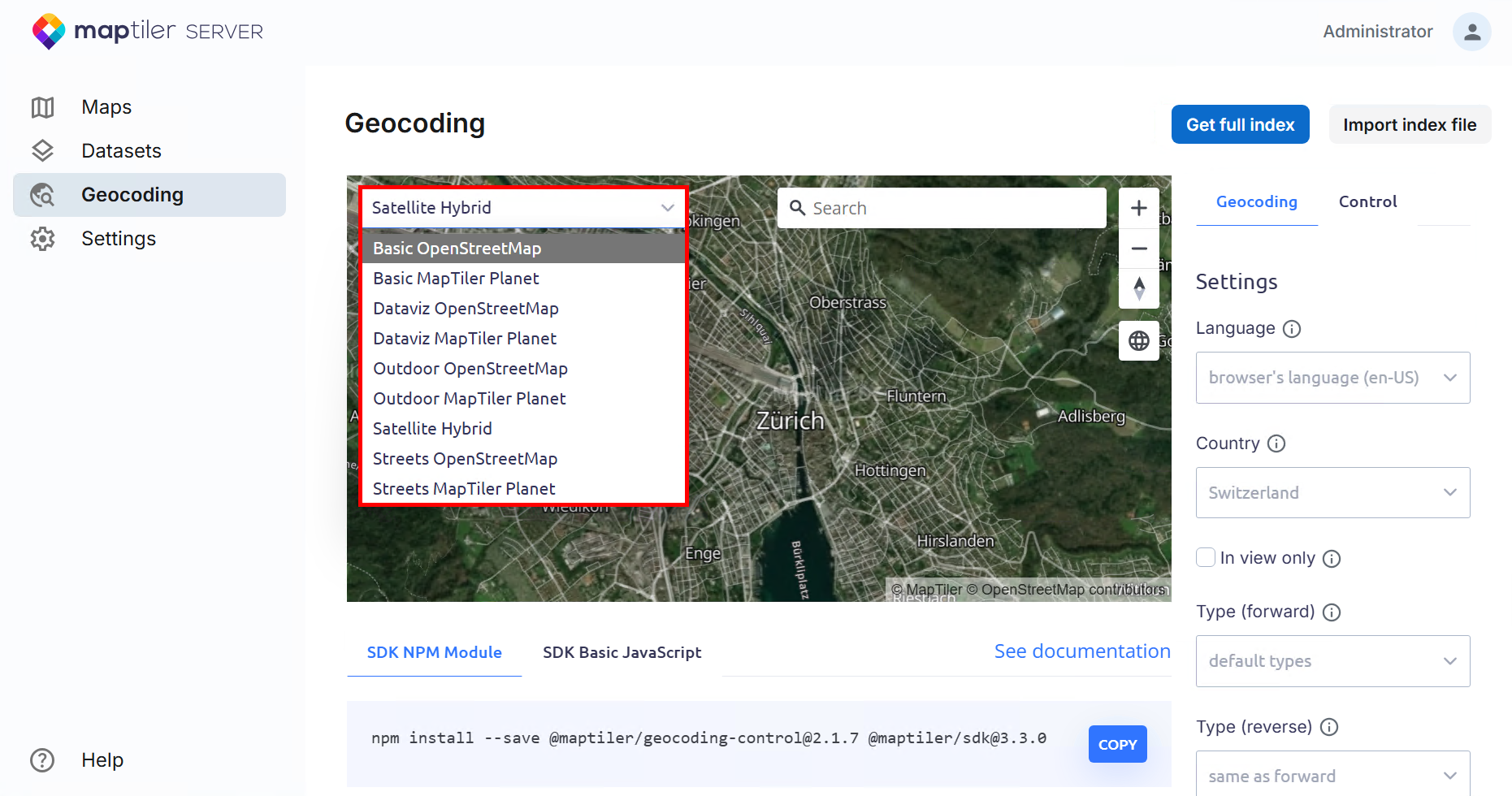 Basemap style selector