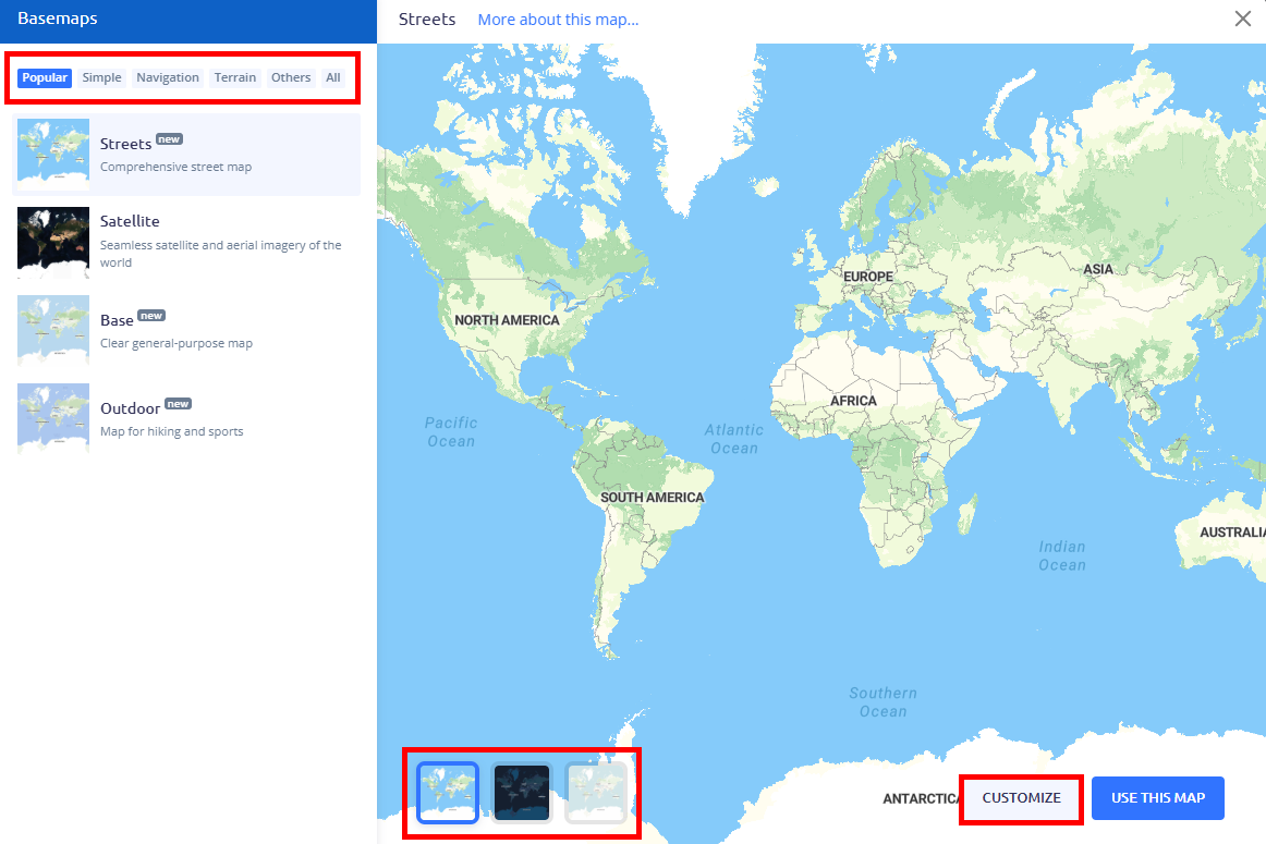 Map selection wizard