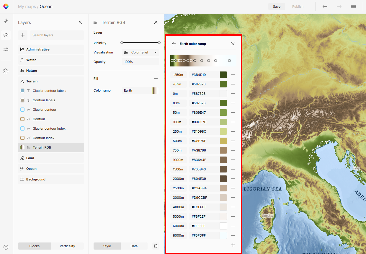Color ramp breakpoints