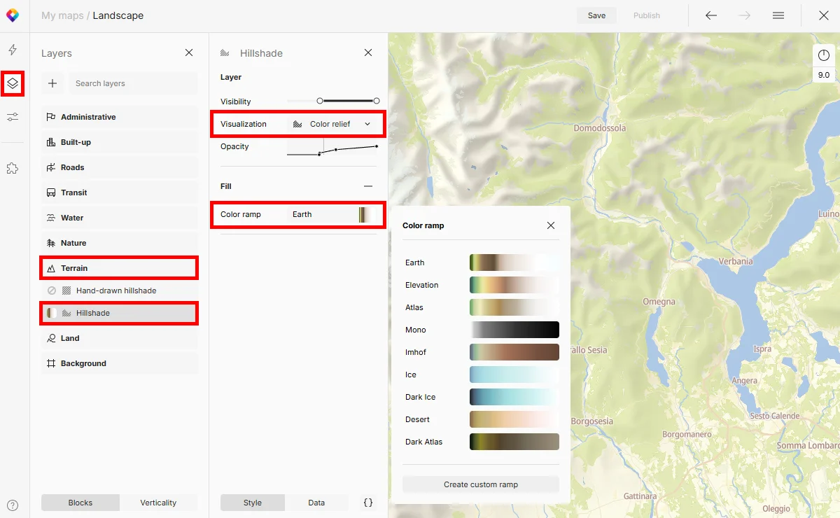Color ramp settings