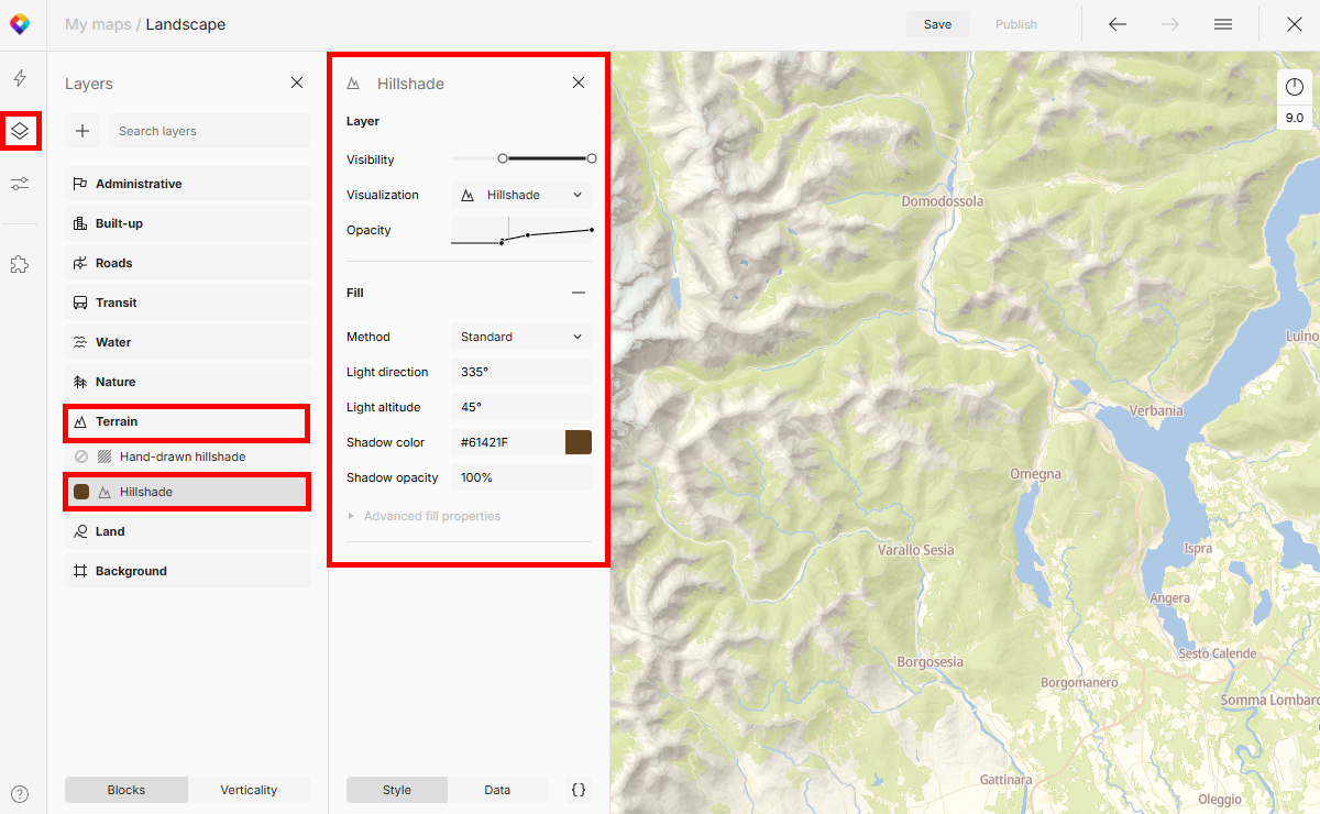 Hillshade customization