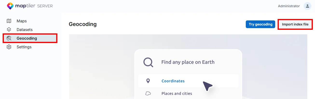 Geocoding in MapTiler Server