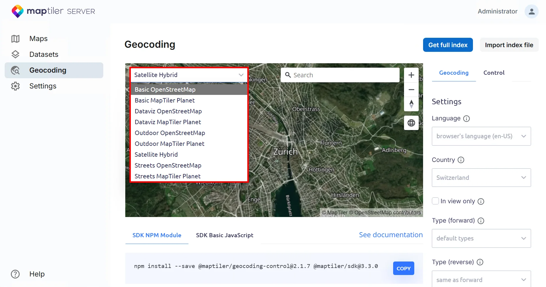Basemap style selector