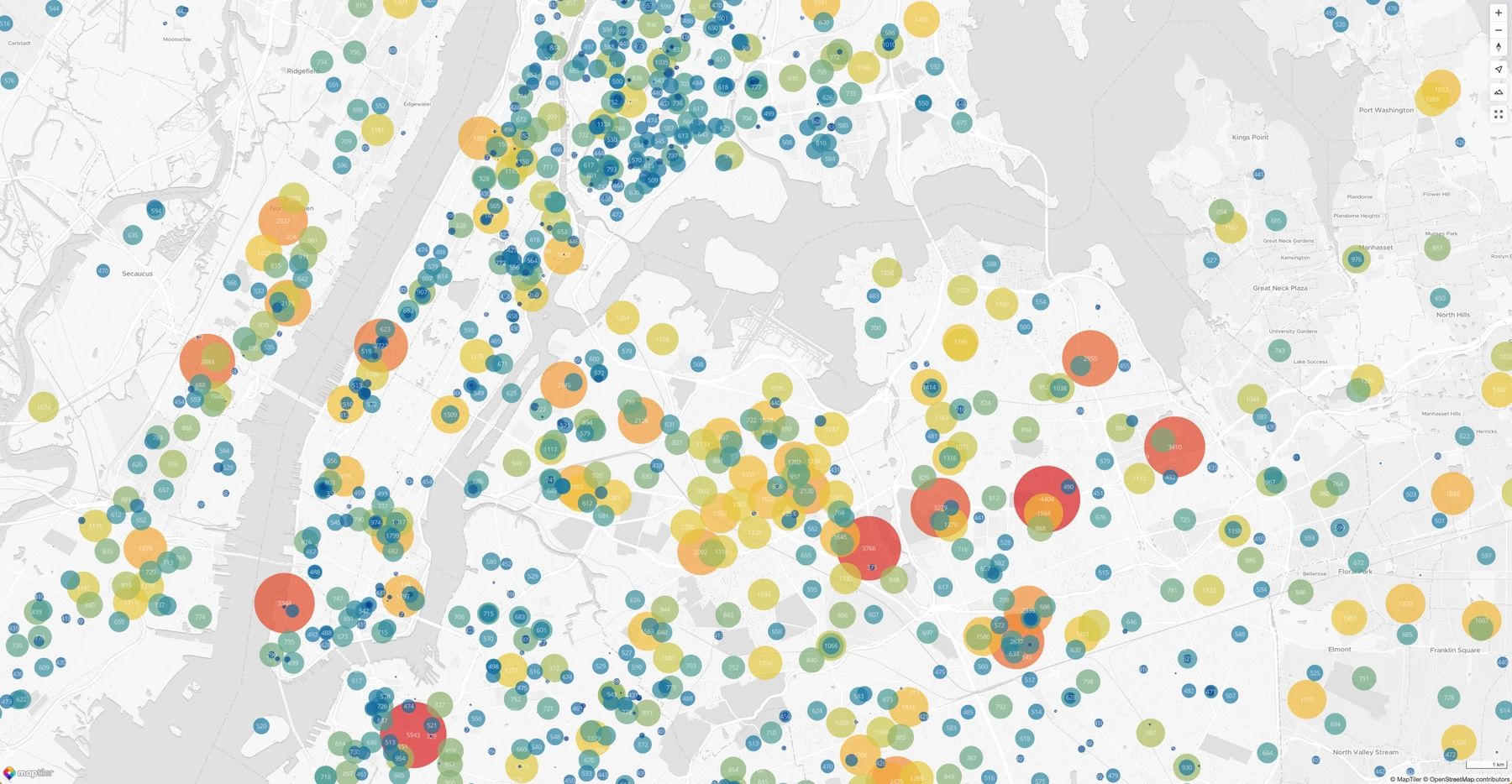 NY schools non linear ease-out square-root color ramp data visualization