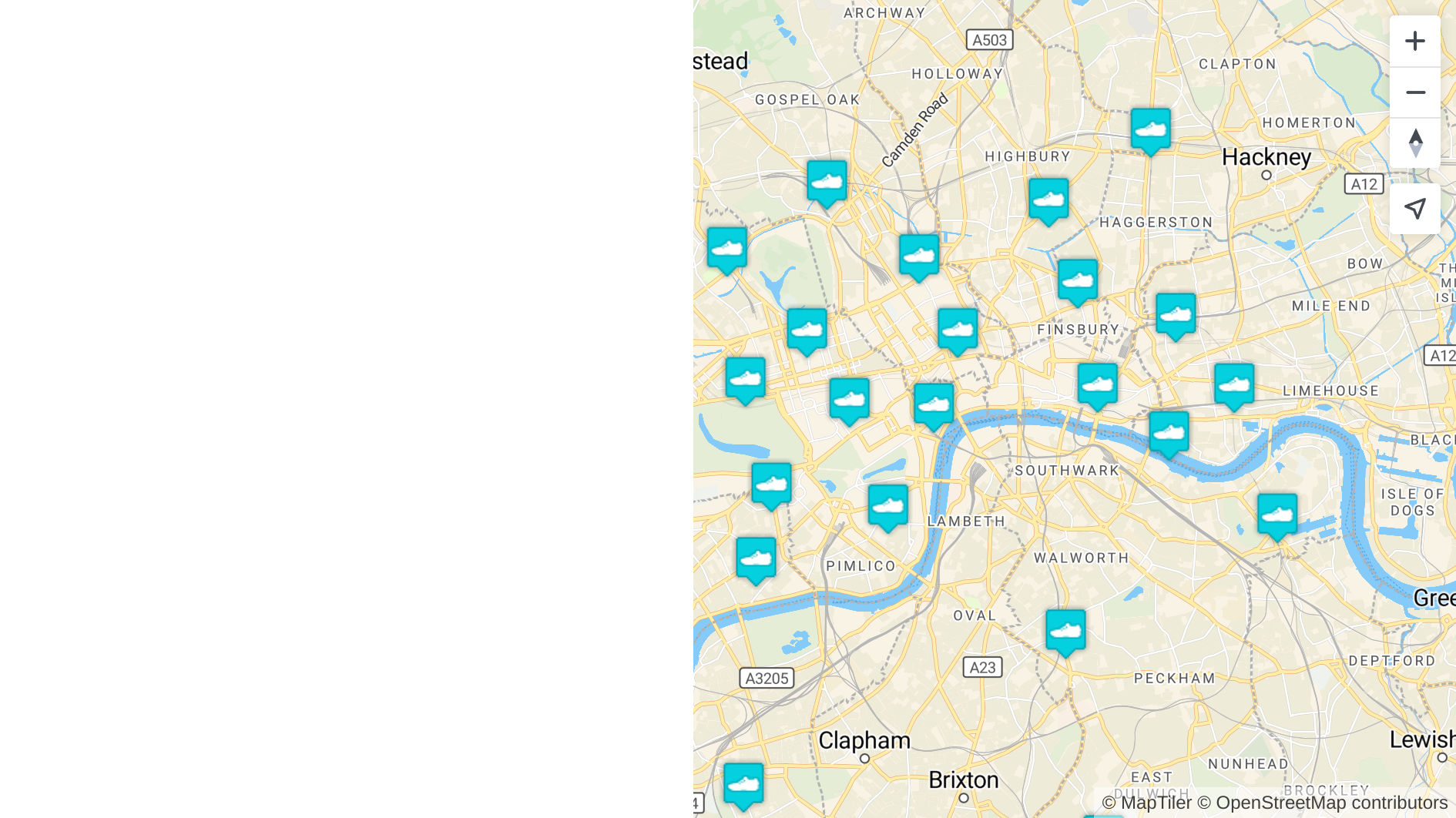 Map with shoe shop pins