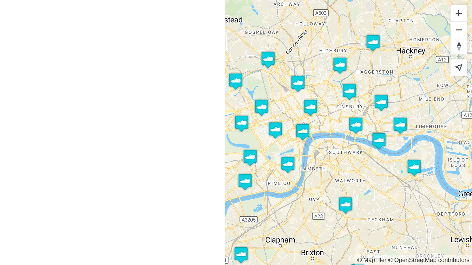 Map with shoe shop pins