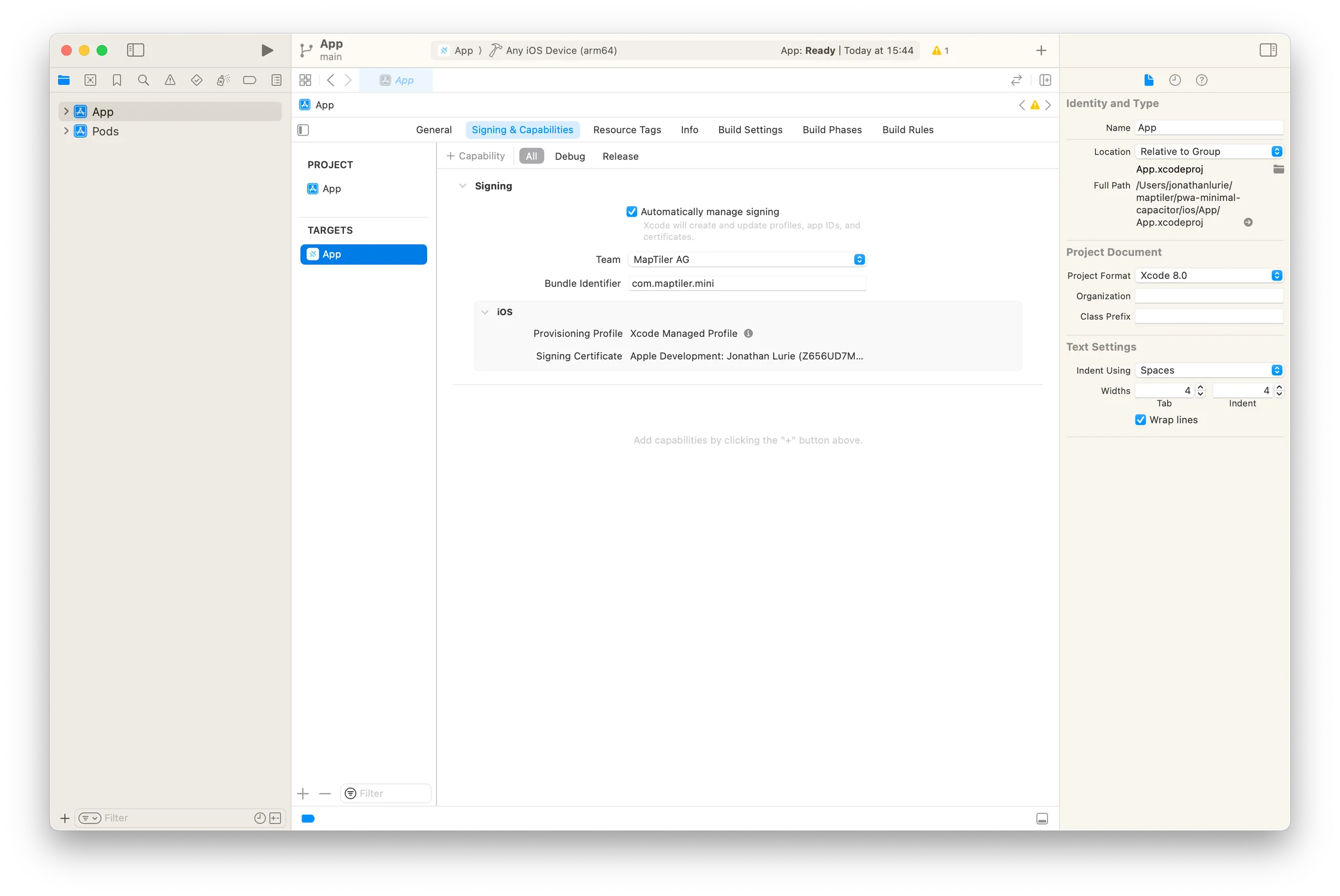 iOS app signing & capabilities