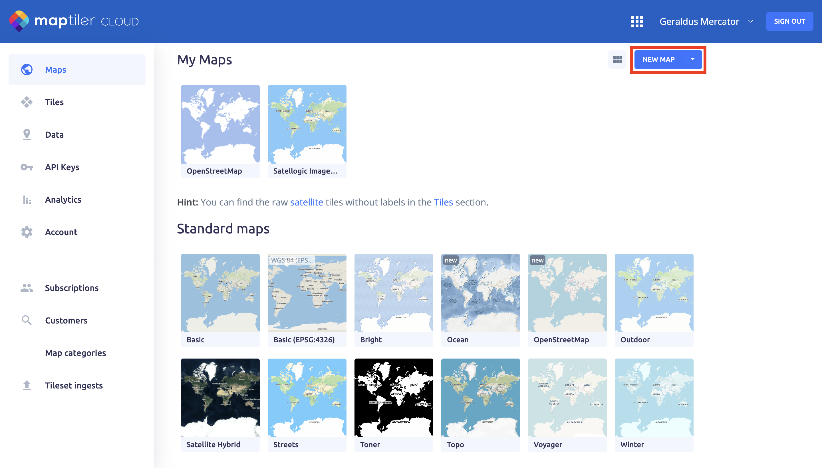 Create new map in MapTiler